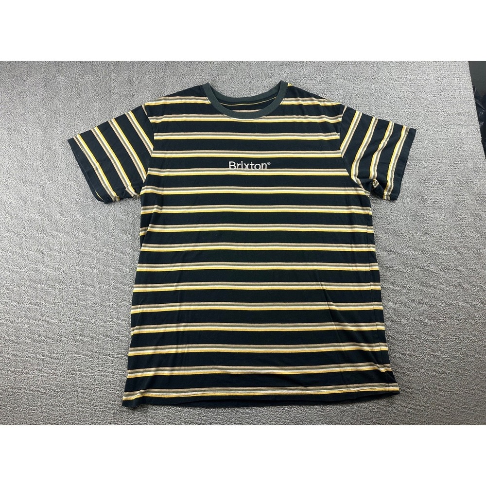 Brixton T-Shirt Men L Yellow Black Hilt Standard Striped Streetwear Skate Grunge